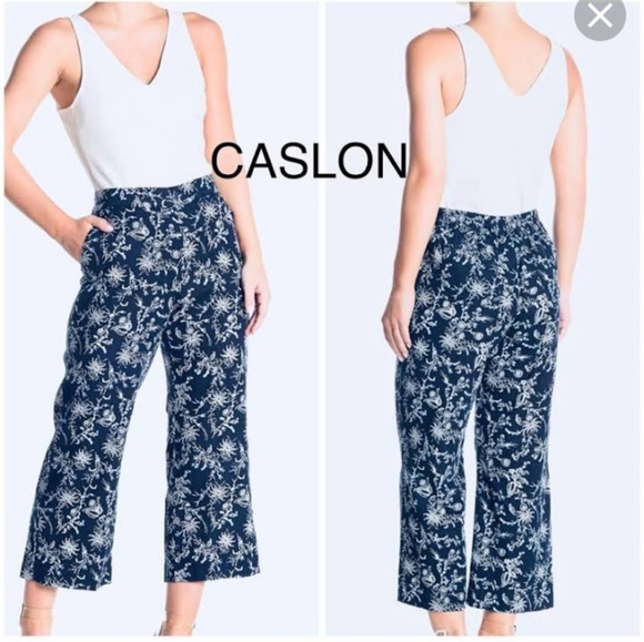 Caslon Pants - Caslon Navy Blue Floral Wide Leg Pants